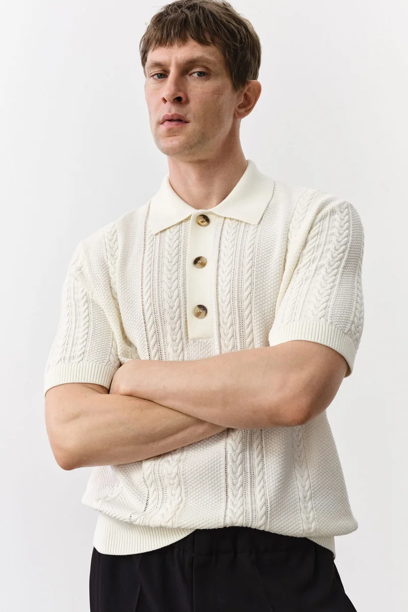 H&M Regular Fit Cable-knit polo shirt