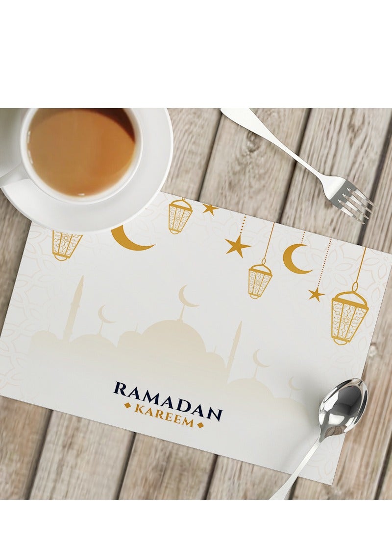 XiuWoo مفرش طاولة عيد مبارك قماش قطن جوت مزدوج الجوانب زينة عيد الفطر فوانيس القمر مفرش طاولة لعيد الفطر (42*32 سم) - Image 1