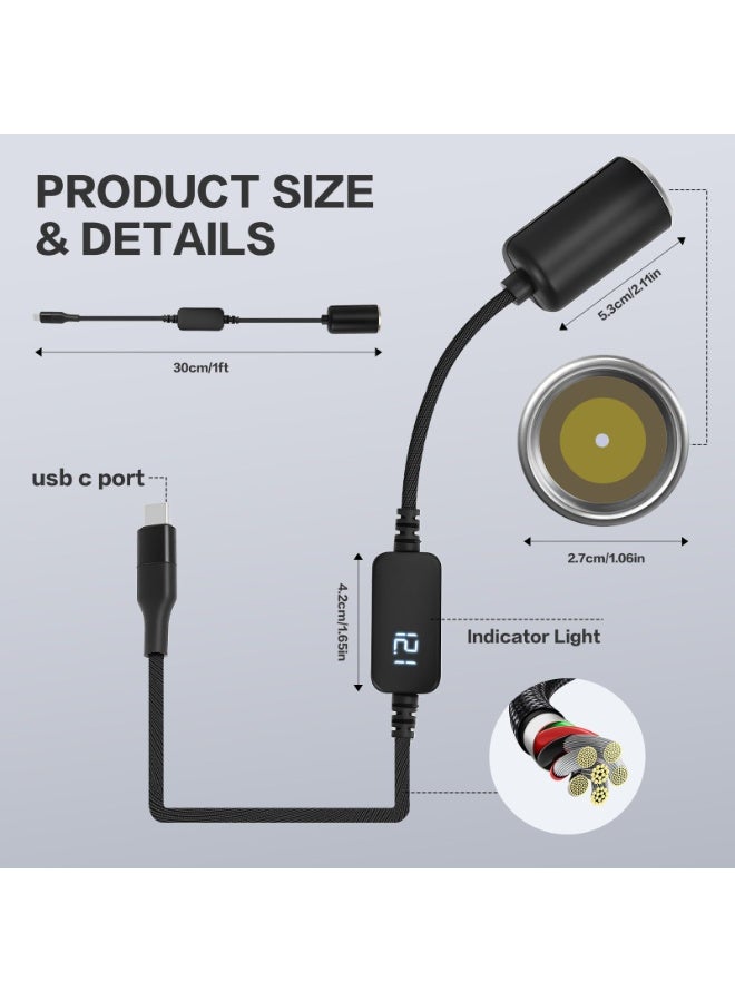OSHIMA USB C to 12V Adapter, USB C to 12V Cigarette Lighter Adapter, Type C Male to Cigarette Lighter Socket Female Cable, Cable for Car Led Light Strips - Image 2
