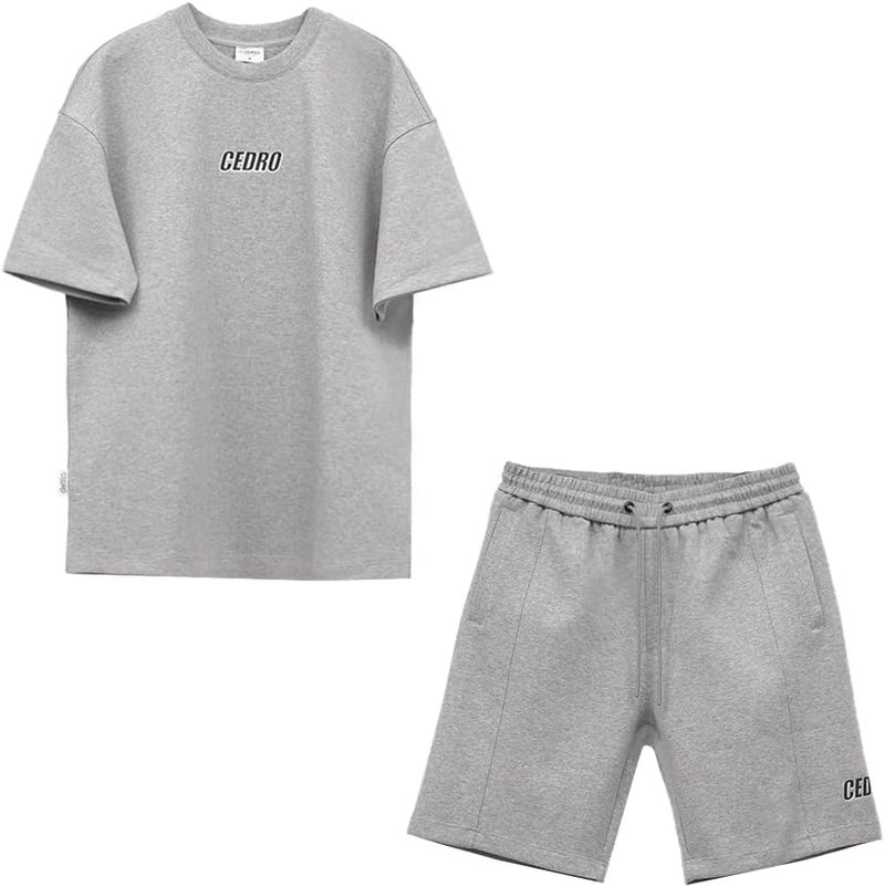 Cedro Men's Oversize Graphic Tee & Shorts Set in Grey - Image 1