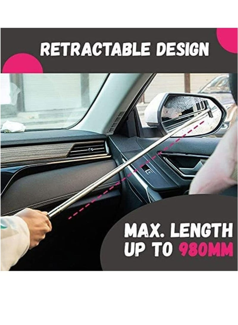 Car Rearview Mirror Wiper,Retractable Auto Glass Squeegee, Water Cleaner with Telescopic Long Rod - Image 2
