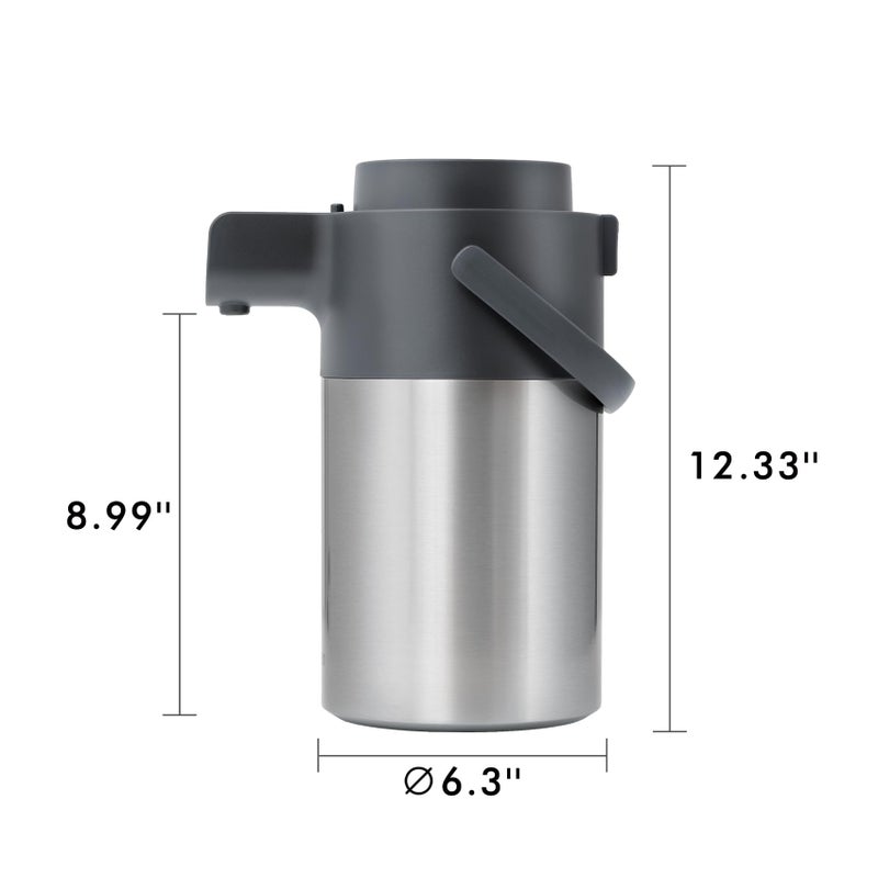 Tiken Airpot Coffee Dispenser with Pump - 102oz/3L Thermal Coffee Carafes for Hot Beverage - Stainless Steel Insulated Coffee Thermos Carafe, Silver - Image 2