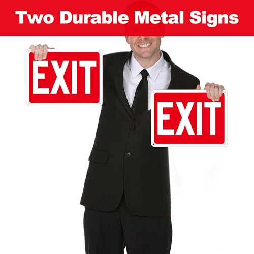Frohllia (2 Pack) Exit Signs, Aluminum Exit Sign with Red Background, Exit Sign for Door and Wall Mount - High Visibility Reflective Safety Signs, Easy to Install (Red Exit Signs, 8 x 6 inches) - Image 5
