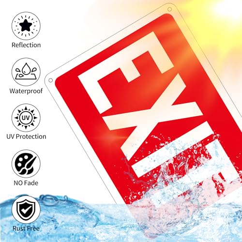 Frohllia (2 Pack) Exit Signs, Aluminum Exit Sign with Red Background, Exit Sign for Door and Wall Mount - High Visibility Reflective Safety Signs, Easy to Install (Red Exit Signs, 8 x 6 inches) - Image 2