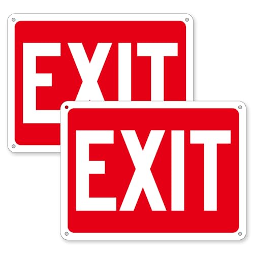 Frohllia (2 Pack) Exit Signs, Aluminum Exit Sign with Red Background, Exit Sign for Door and Wall Mount - High Visibility Reflective Safety Signs, Easy to Install (Red Exit Signs, 8 x 6 inches) - Image 1