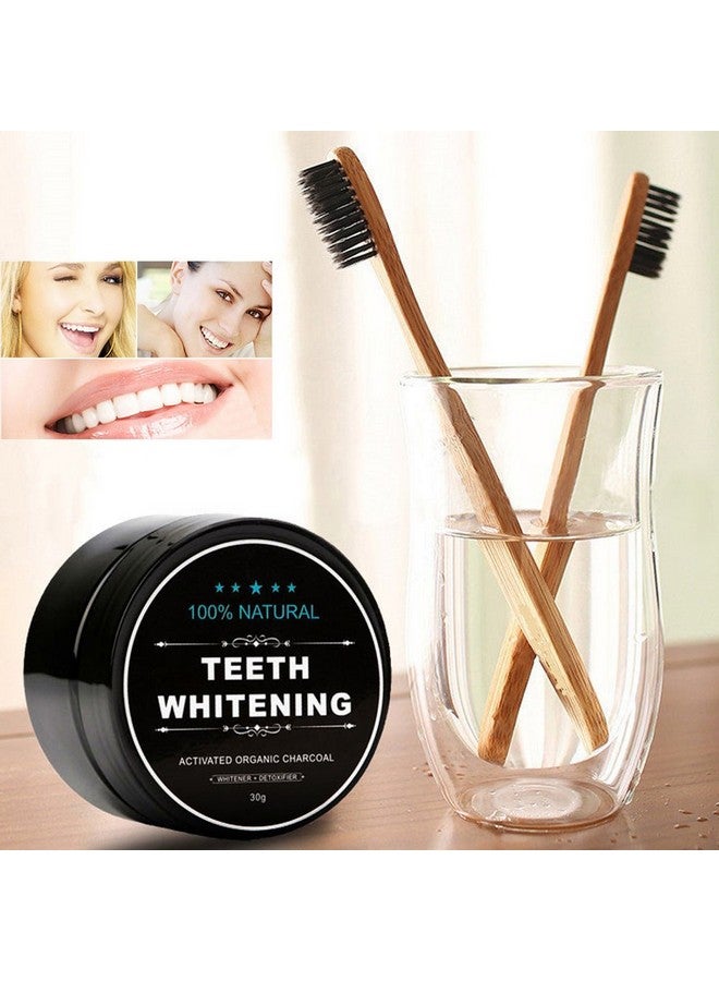 YALFEN 2-Pack Activated Charcoal Teeth Whitening Powder Natural Coconut Teeth Whitener with Bamboo Brush - Image 2