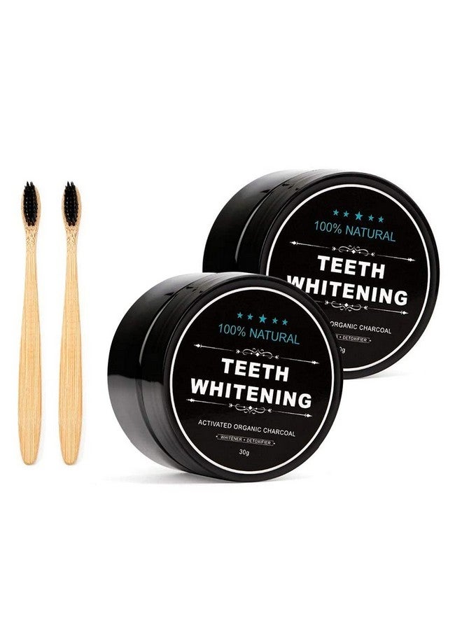 YALFEN 2-Pack Activated Charcoal Teeth Whitening Powder Natural Coconut Teeth Whitener with Bamboo Brush - Image 1