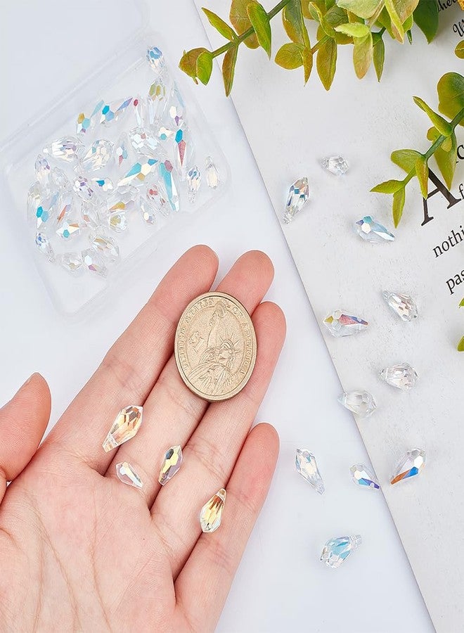 AHANDMAKER 48 Pcs Crystal Beads, 4 Style Clear Crystal Grid Teardrops AB Top Drilled Faceted Glass Beads Chandelier Dangle Pendant for DIY Jewelry Craft Making Suncatcher Home Decor - Image 3