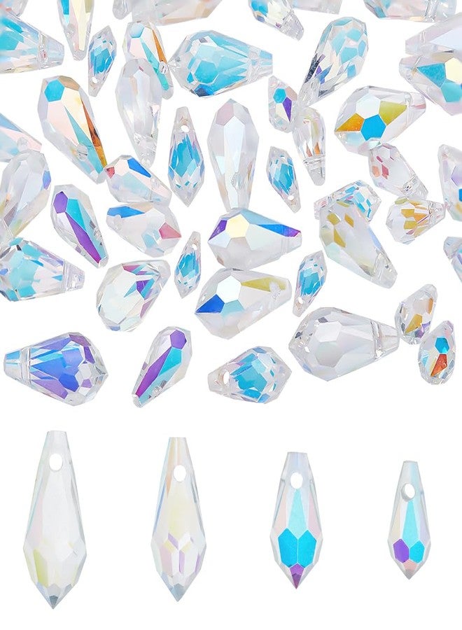 AHANDMAKER 48 Pcs Crystal Beads, 4 Style Clear Crystal Grid Teardrops AB Top Drilled Faceted Glass Beads Chandelier Dangle Pendant for DIY Jewelry Craft Making Suncatcher Home Decor - Image 1