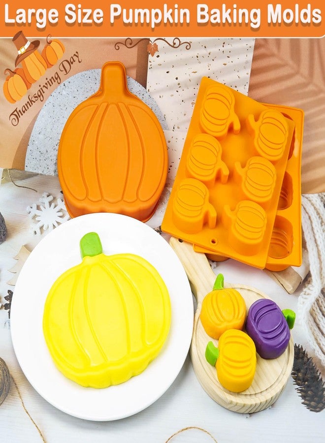 Wavlakth Halloween Pumpkin Silicone Molds for Baking, 3PCS Autumn Harvest Theme Mould Thanksgiving Baking Supplies Pumpkin Cake Pan Fall Soap Molds for Chocolate Candy Cupcake Jelly Wax Melt (Light Orange) - Image 5