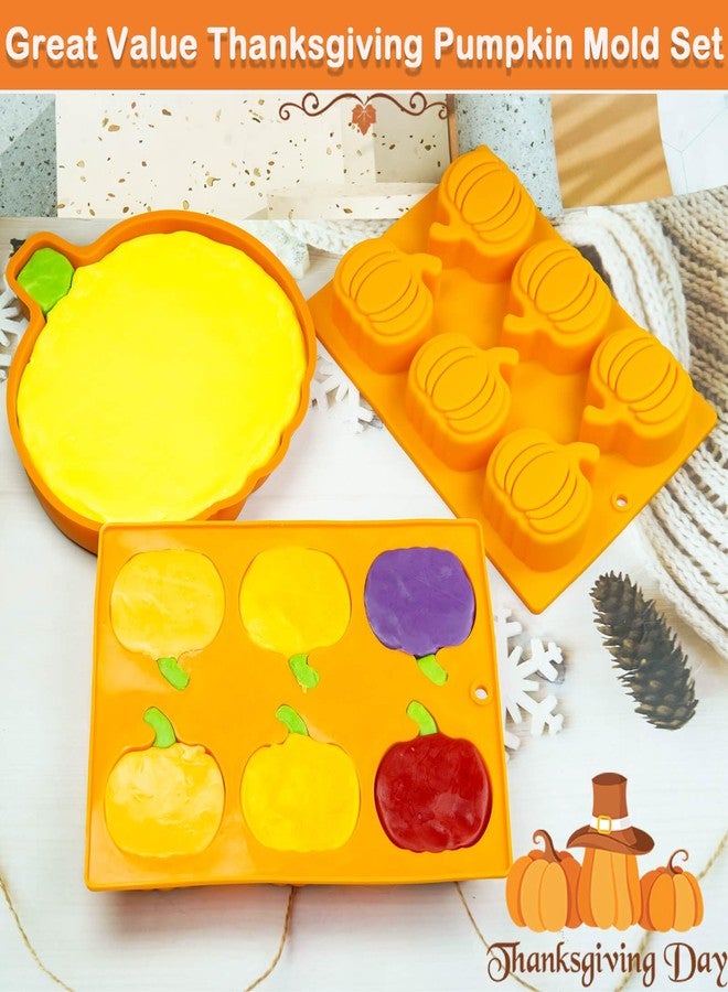 Wavlakth Halloween Pumpkin Silicone Molds for Baking, 3PCS Autumn Harvest Theme Mould Thanksgiving Baking Supplies Pumpkin Cake Pan Fall Soap Molds for Chocolate Candy Cupcake Jelly Wax Melt (Light Orange) - Image 3