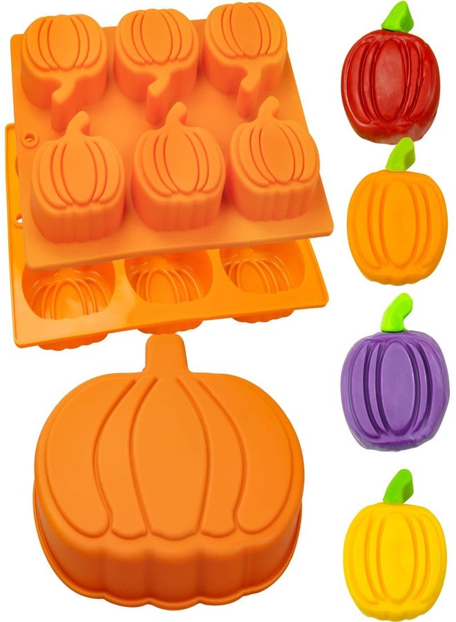 Wavlakth Halloween Pumpkin Silicone Molds for Baking, 3PCS Autumn Harvest Theme Mould Thanksgiving Baking Supplies Pumpkin Cake Pan Fall Soap Molds for Chocolate Candy Cupcake Jelly Wax Melt (Light Orange) - Image 1