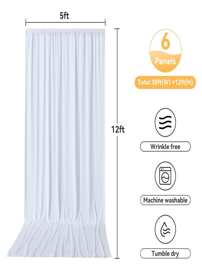 Htper 6 Panels 5x12ft White Backdrop Curtains for Parties, Wrinkle Free Polyester Photo Backdrop Drapes for Weddings Birthday Baby Shower Party Stage Photography Background, 30ft(W) x 12ft(H) - Image 5