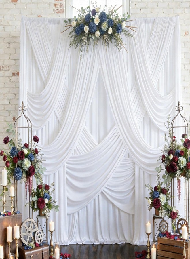 Htper 6 Panels 5x12ft White Backdrop Curtains for Parties, Wrinkle Free Polyester Photo Backdrop Drapes for Weddings Birthday Baby Shower Party Stage Photography Background, 30ft(W) x 12ft(H) - Image 1