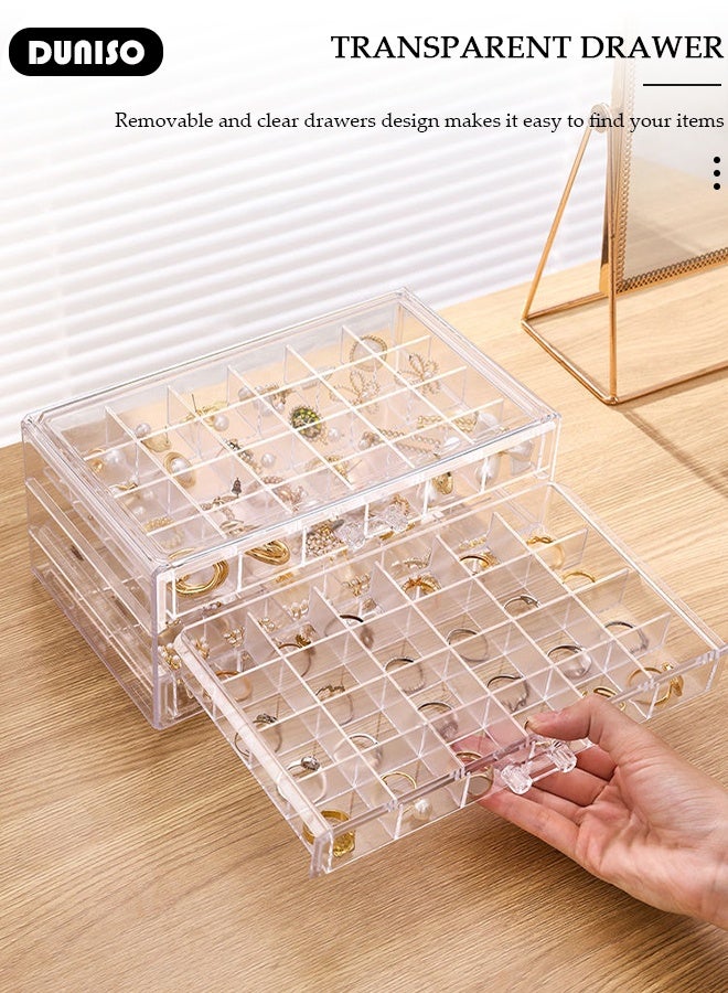 DUNISO Acrylic Jewelry Organizer Box with 3 Drawers Clear Jewelry Storage Box for Women,Earring Jewelry Organizer Transparent Jewelry Box Display Storage Case for Earrings, Rings, Beads, Necklace - Image 5