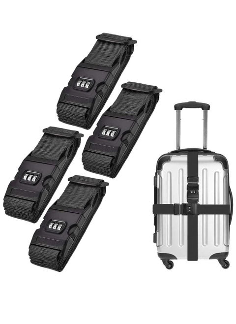 4-Piece Luggage Strap Belt With Digits Combination Lock Black