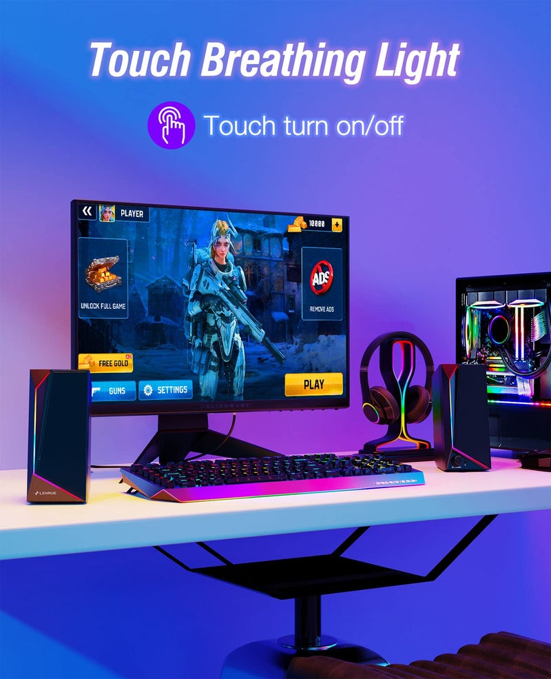 LENRUE Computer Speakers, USB/USB-C Powered PC Speakers with Loud Stereo Sound, Headphone-in for Desktop, iMac, MacBook, Laptop, Monitor (USB-C to USB Adapter Included) - Image 2