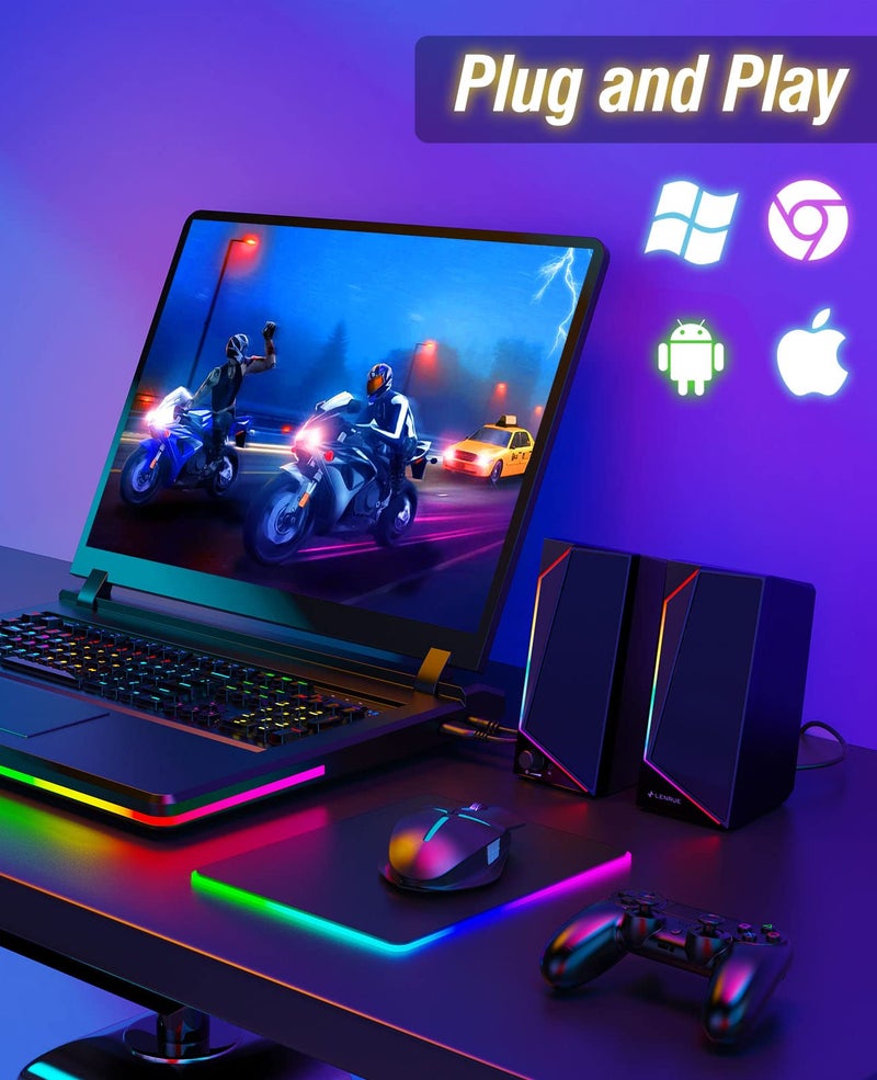 LENRUE Computer Speakers, USB/USB-C Powered PC Speakers with Loud Stereo Sound, Headphone-in for Desktop, iMac, MacBook, Laptop, Monitor (USB-C to USB Adapter Included) - Image 5