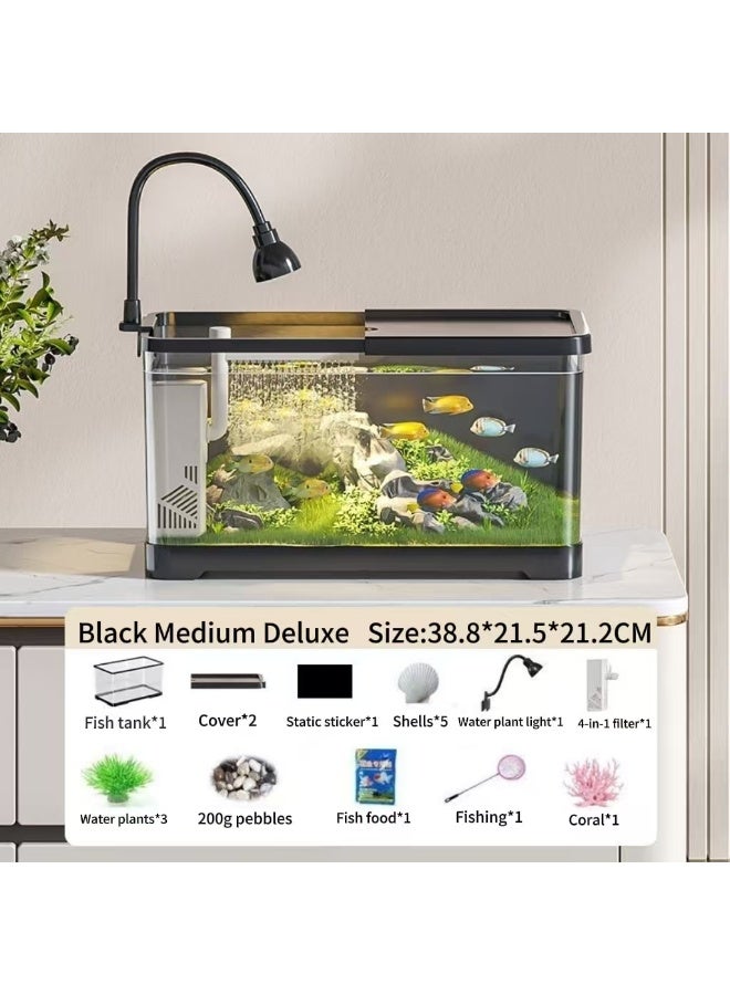Fish Tank, Small Aquarium Kit，Equipped with Self-Cleaning Fish Tank Pump and Water Grass Light, Suitable for Beginners, Transparent Plastic Fish Tank, Suitable for Fighting Fish, Goldfish, and Turtles(Medium Size) - Image 4