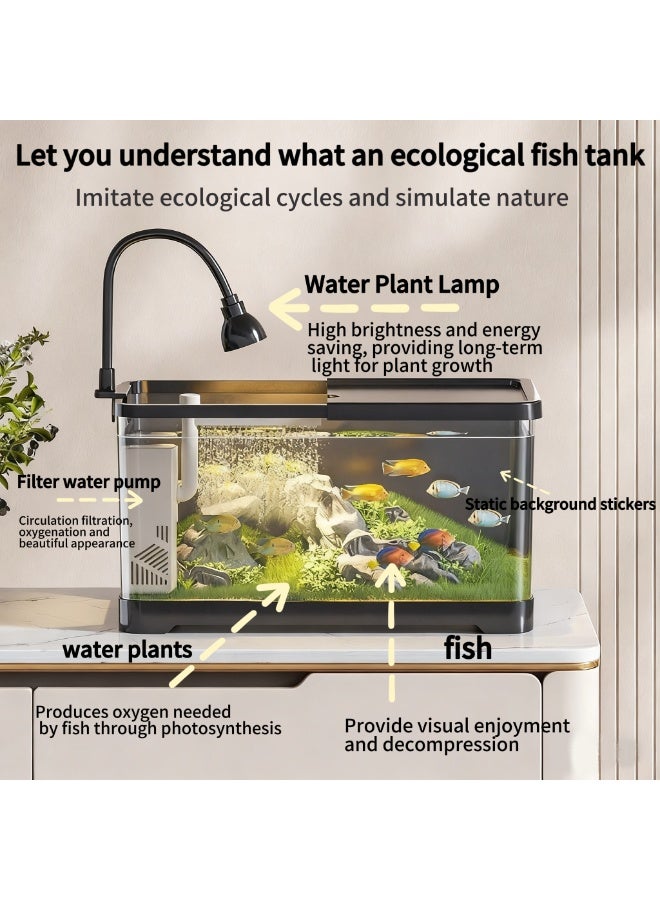 Fish Tank, Small Aquarium Kit，Equipped with Self-Cleaning Fish Tank Pump and Water Grass Light, Suitable for Beginners, Transparent Plastic Fish Tank, Suitable for Fighting Fish, Goldfish, and Turtles(Medium Size) - Image 5