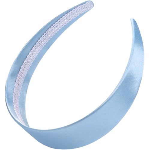WantGor 16 Inch Wide Headbands Silk Satin Plain Headband for Women Non Slip Solid Hair Bands Hair Accessories Cosplay DIY Holiday Head Band Blue Large - Image 1