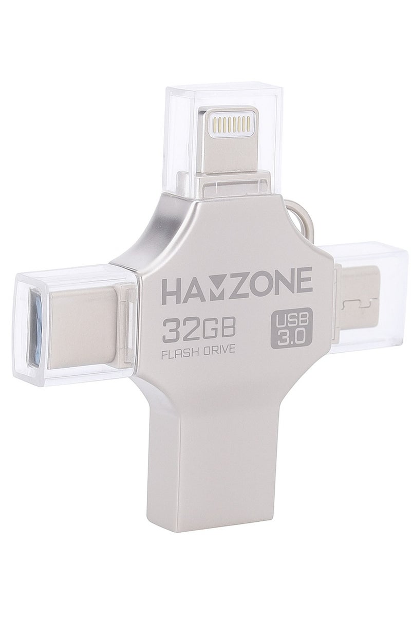 هامزون فلاش درايف OTG عالي السرعة 4 في 1 – سعة 32 جيجابايت، متوافق مع Type-C وUSB 3.0 وiOS وMicro USB - Image 1