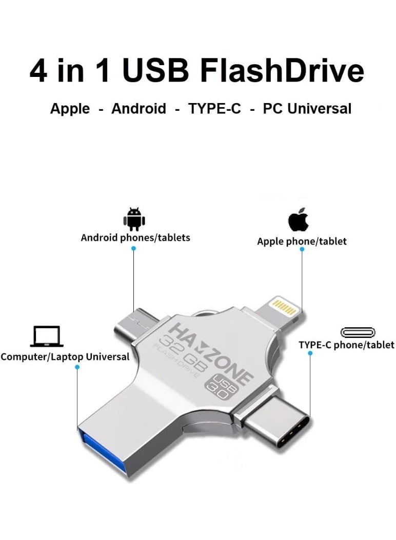 Hamzone 32GB OTG USB Flash Drive, USB 3.0 Memory Stick with 5Gbps Fast Transfer Speed, 4 in 1 Type C, Lightning, Micro USB and USB A for iPhone, iPad, Android, MacBook and PC - Image 3