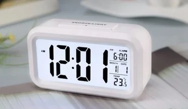 Micron LCD Digital Mini Desk Clock with Light Sensor Thermometer and Alarm