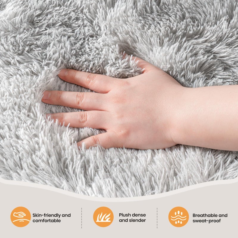 Zentavio Grey and White Area Rugs for Living Room Men Room Carpet 4x6 Bedroom Fluffy Furry Shag Aesthetic Plush High Pile Floor Rug for Kids Room Dorm Home Decor Tie-Dyed Grey White - Image 2