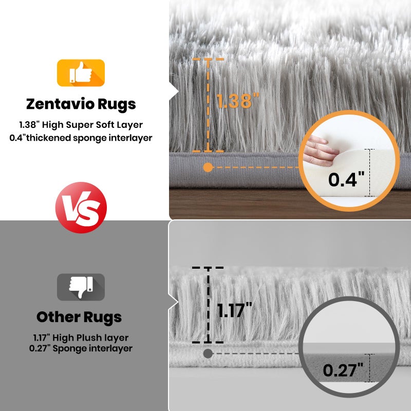 Zentavio Grey and White Area Rugs for Living Room Men Room Carpet 4x6 Bedroom Fluffy Furry Shag Aesthetic Plush High Pile Floor Rug for Kids Room Dorm Home Decor Tie-Dyed Grey White - Image 4