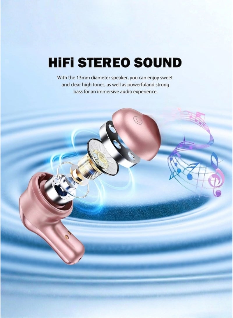 WISME T19 True Wireless Earbuds – | Bluetooth 5.3 | Hi-Fi Bass | Touch Control | Noise Cancelling Mic | Long Battery Life | Compatible with iPhone, Samsung, Huawei, Xiaomi, Oppo, Vivo, Realme & All Android Devices | Pink - Image 3