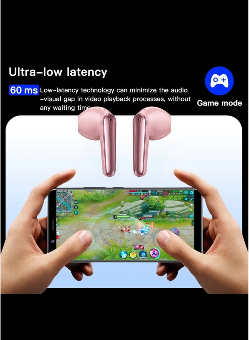WISME T19 True Wireless Earbuds – | Bluetooth 5.3 | Hi-Fi Bass | Touch Control | Noise Cancelling Mic | Long Battery Life | Compatible with iPhone, Samsung, Huawei, Xiaomi, Oppo, Vivo, Realme & All Android Devices | Pink - Image 4