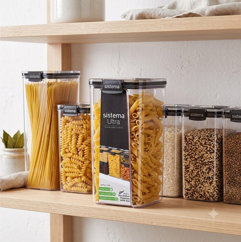 Sistema Ultra Tritan Square Food Storage Container 1.3L with Crystal Clear Tritan Plastic, Airtight BPA Free Kitchen Storage Canister for Pasta, Pantry & Dry Food, Made in New Zealand - Image 3