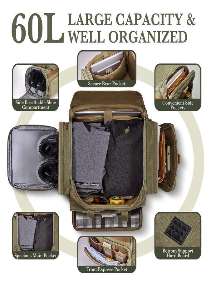 SHOWKOO Expandable Carry On Bag for Men, Army Green, 25.59 x 11.81 x 11.81 inches, Vintage - Image 3
