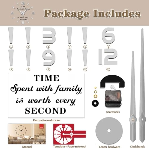 VANGOLD Large 3D Wall Clock DIY Wall Decoration Clock with Mirror Surface Sticker for Office Home Living Room Decor - Image 5