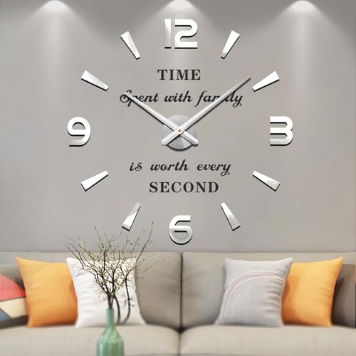 VANGOLD Large 3D Wall Clock DIY Wall Decoration Clock with Mirror Surface Sticker for Office Home Living Room Decor - Image 1