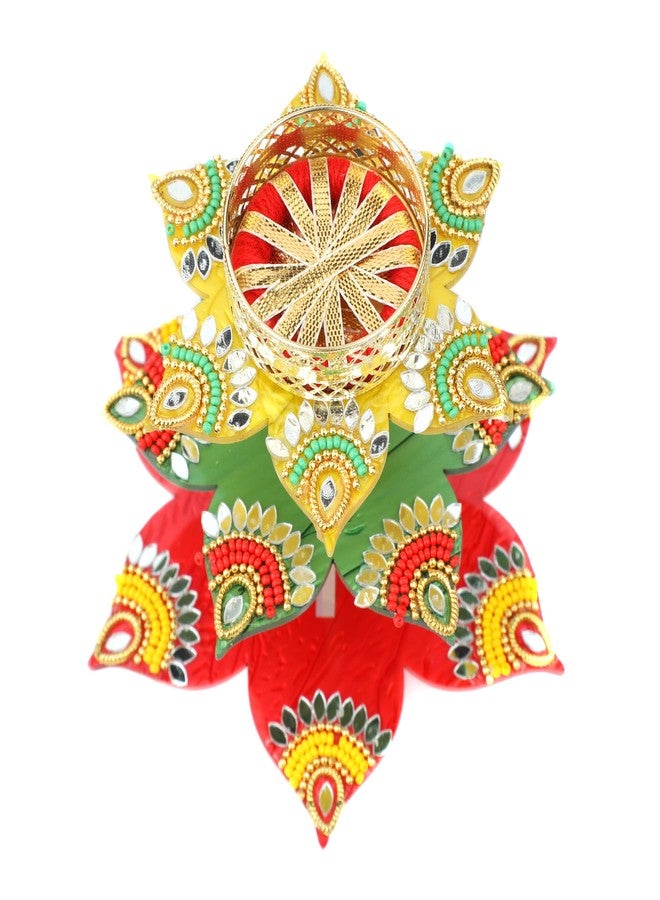 Aditri Creation Colorful Floor Rangoli with Tea Light Candle Holder Stand Decorative Tealight T Light for Indian New year Decorations Lighting Accessories Home Decor(Size:-5"X4")(without Wax)(Multicolor) - Image 2