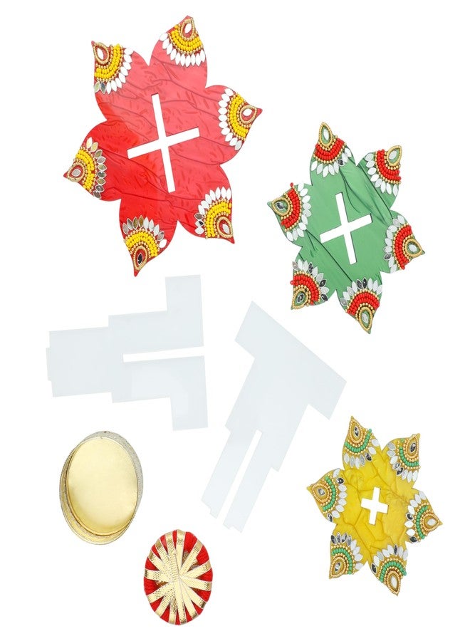 Aditri Creation Colorful Floor Rangoli with Tea Light Candle Holder Stand Decorative Tealight T Light for Indian New year Decorations Lighting Accessories Home Decor(Size:-5"X4")(without Wax)(Multicolor) - Image 3