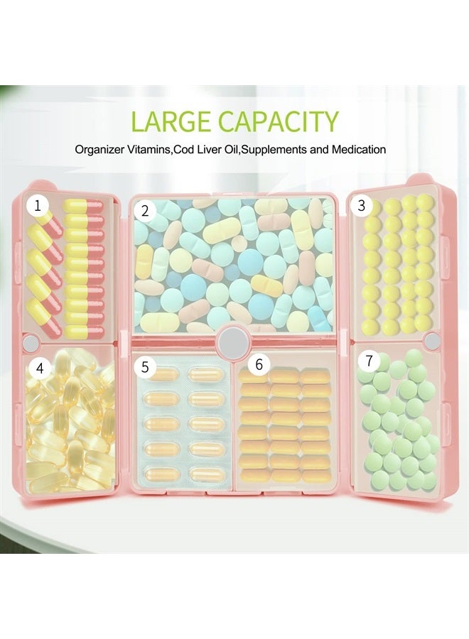 FYY Daily Pill Organizer,7 Compartments Portable Travel Pill Case [Folding Design] Pill Box for Purse Pocket to Hold Vitamins,Cod Liver Oil,Supplements and Medication-Rosegold - Image 2