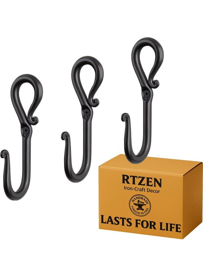 RTZEN Wall Mount Hook Set - Wrought Iron Decorative Rustic Metal Coat Hooks for Hanging - Handcrafted Classic Farmhouse Wall Mounted Black Hooks for Towel Robe or Hat Hanging - 3 Pack - Image 1