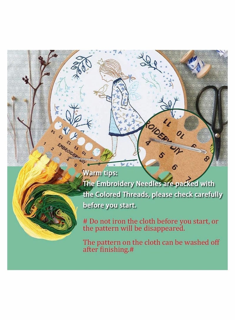 Y&D Embroidery Starter Kit with Pattern Instructions 3 Sets Cross Stitch Include Clothes Plants Flowers 1 Hoops Color Threads and Tools Dreaming Girl  - Image 3