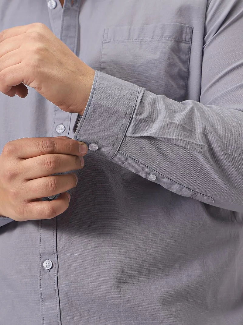 Urbano Fashion  Urbano Plus Men's Lavender Cotton Full Sleeve Regular Fit Casual Solid Slub Shirt with Spread Collar  | Best Price UAE