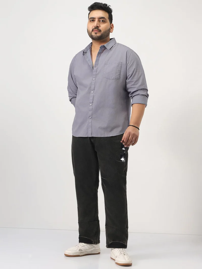 Urbano Fashion  Urbano Plus Men's Lavender Cotton Full Sleeve Regular Fit Casual Solid Slub Shirt with Spread Collar  | Best Price UAE