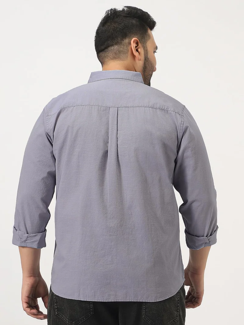 Urbano Fashion  Urbano Plus Men's Lavender Cotton Full Sleeve Regular Fit Casual Solid Slub Shirt with Spread Collar  | Best Price UAE