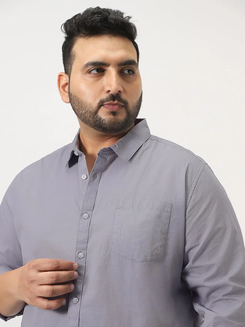 Urbano Fashion  Urbano Plus Men's Lavender Cotton Full Sleeve Regular Fit Casual Solid Slub Shirt with Spread Collar  | Best Price UAE