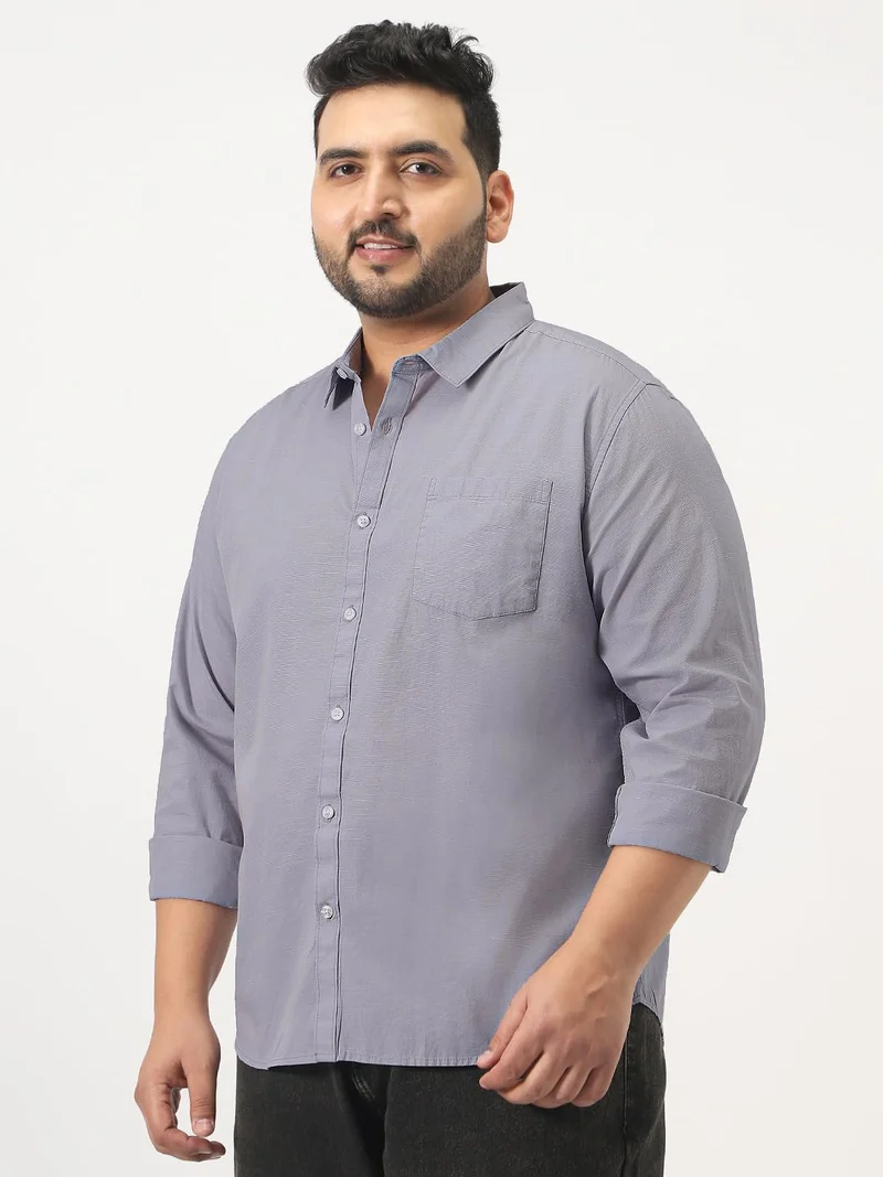 Urbano Plus Men's Lavender Cotton Full Sleeve Regular Fit Casual Solid Slub Shirt with Spread Collar