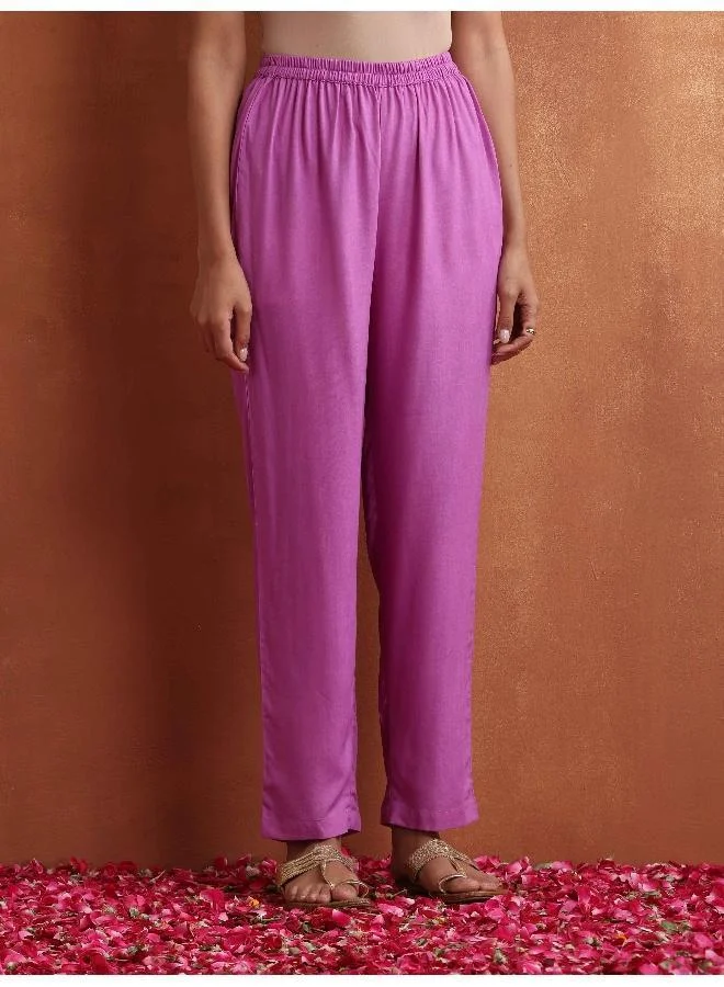 ترو برونز trueBrowns Purple Print A-line Kurta Set
