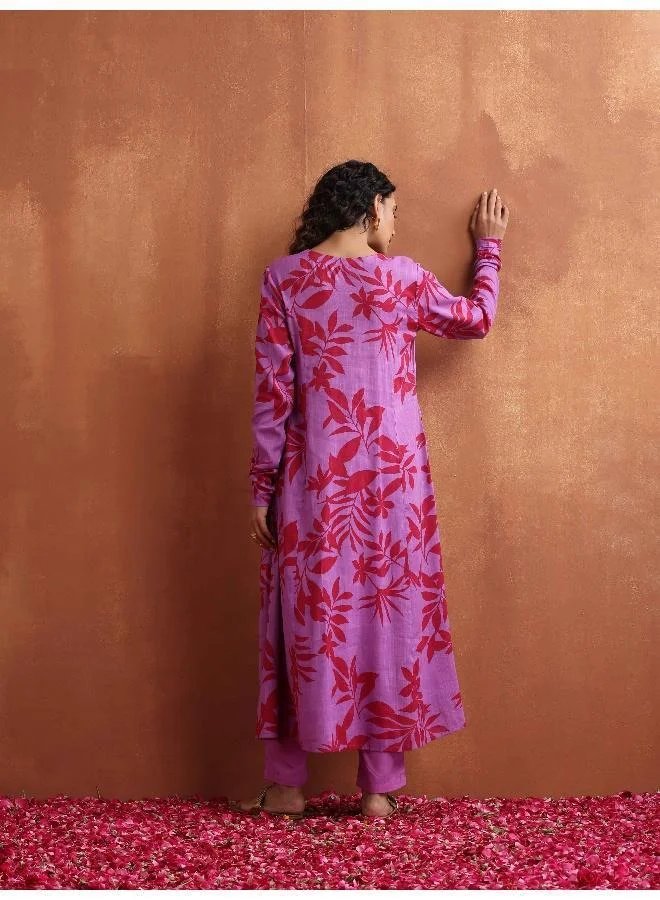 ترو برونز trueBrowns Purple Print A-line Kurta Set