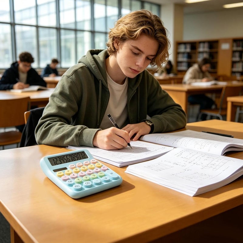 Desktop Calculator | 12 Digits Solar Round Buttons Counter | School Kids Calculator | for Home Office School College Work Business Travel Outdoor Shopping Store - Image 3
