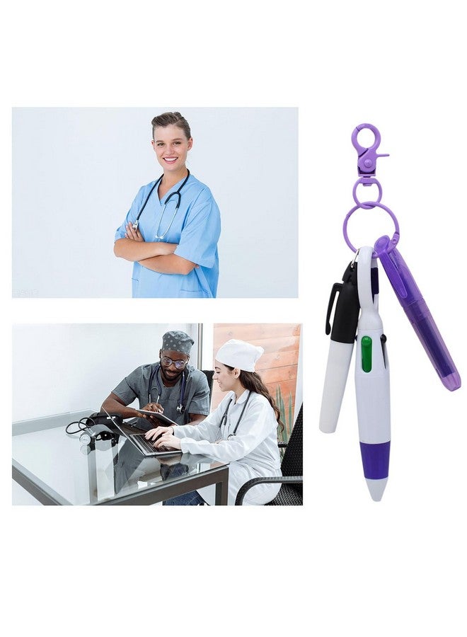YYaaloa Mini Highlighter Nurse Pen Set For Badge Christmas Nurse Gifts Include 2 Nursing Keychain Clip,2 Tip Highlighter, 2 Permanent Marker Pen And 2 Retractable Ball Pen (Purple 2Set)  - Image 5